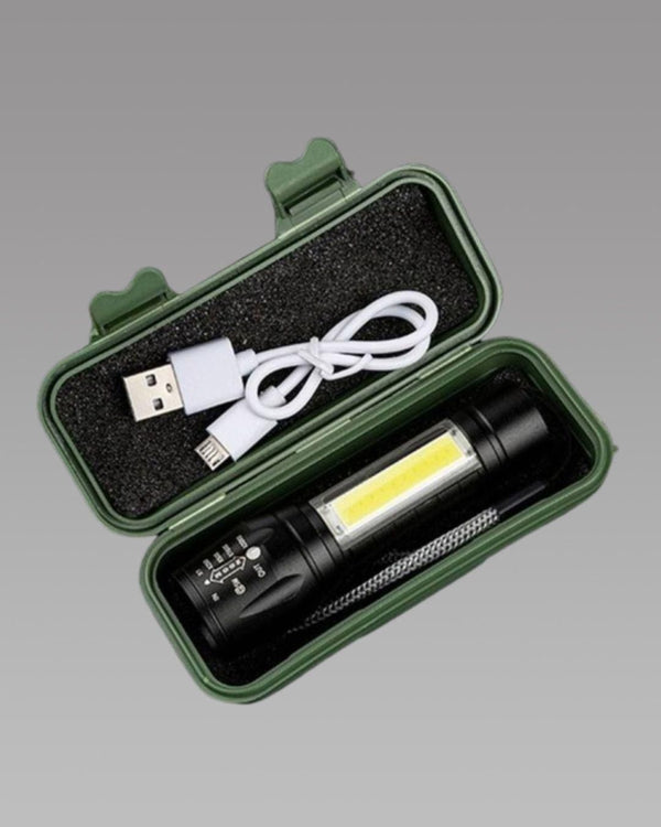 LumeGrip™ Pocket-Size Tactical Flashlight – Mini XPE + COB LED Dual-Beam Torch (Portable & Rechargeable)