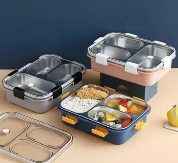 VibrantSeal Multicolor 3-Compartment Leak-Proof Stainless Steel Lunch Box