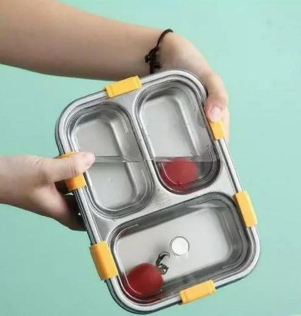VibrantSeal Multicolor 3-Compartment Leak-Proof Stainless Steel Lunch Box