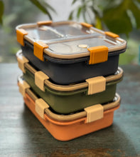 VibrantSeal Multicolor 3-Compartment Leak-Proof Stainless Steel Lunch Box